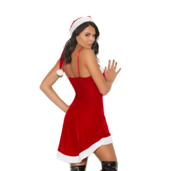 Santa 2-Piece Velvet Mini Dress Costume with Hat - Picture 5 of 6